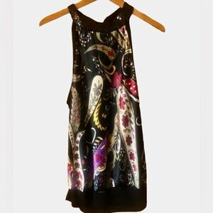 Y2K Black Purple & Gold paisley halter top